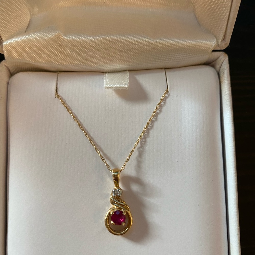 Ruby and diamond gold necklace